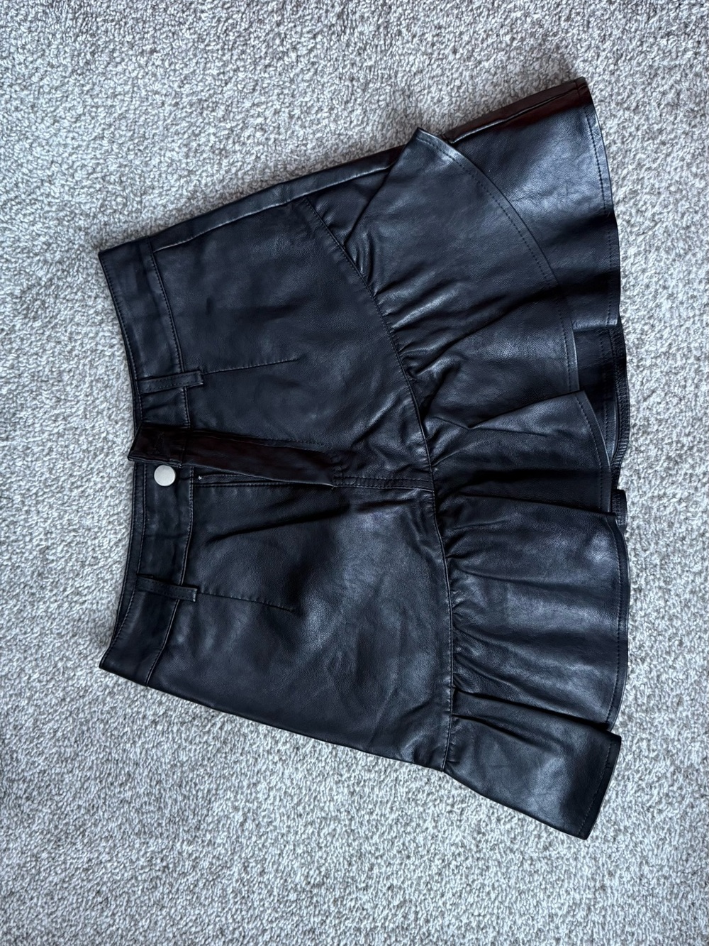 Black Faux Leather Ruffled Mini Skirt